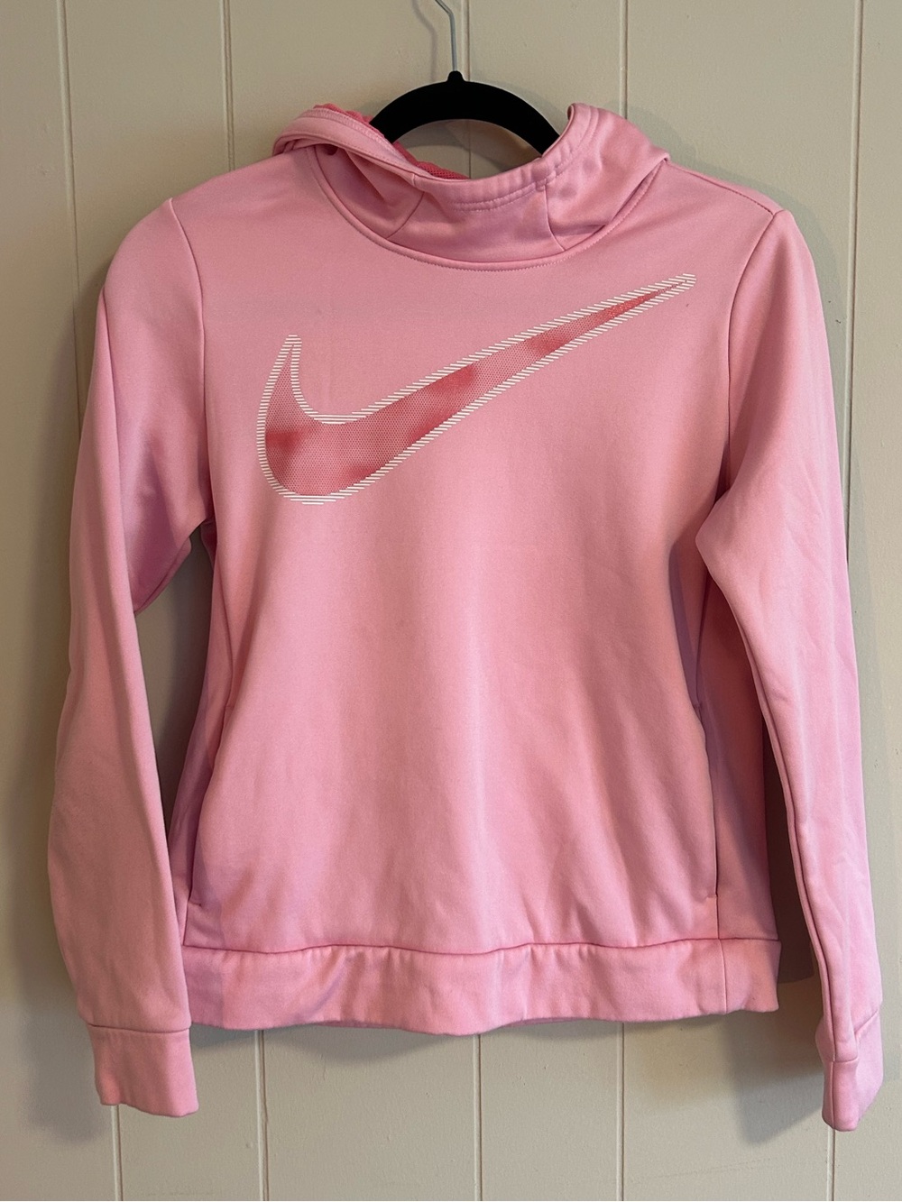 Nike Light Pink Hoodie with White-Outline Swoosh